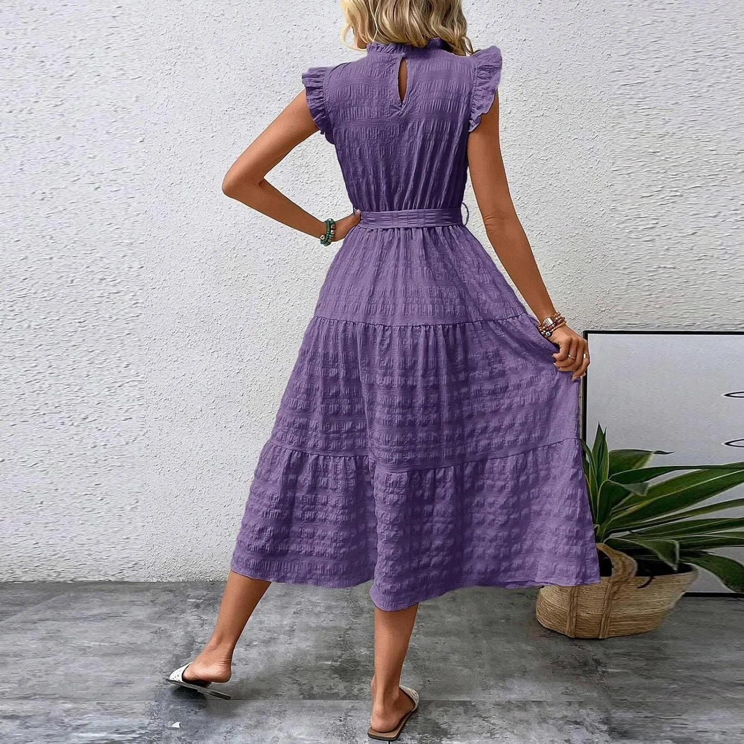 Sleeveless Dresses for Women 2024, Women's Casual Feather V Neck Retro Long Dress Vacation Beach Sun, S XXL