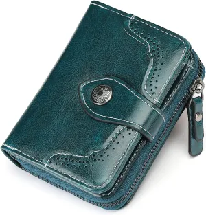 Small Wallet for Women Compact RFID Blocking Leather Bifold Zipper Pocket Wallet Card Case Purse