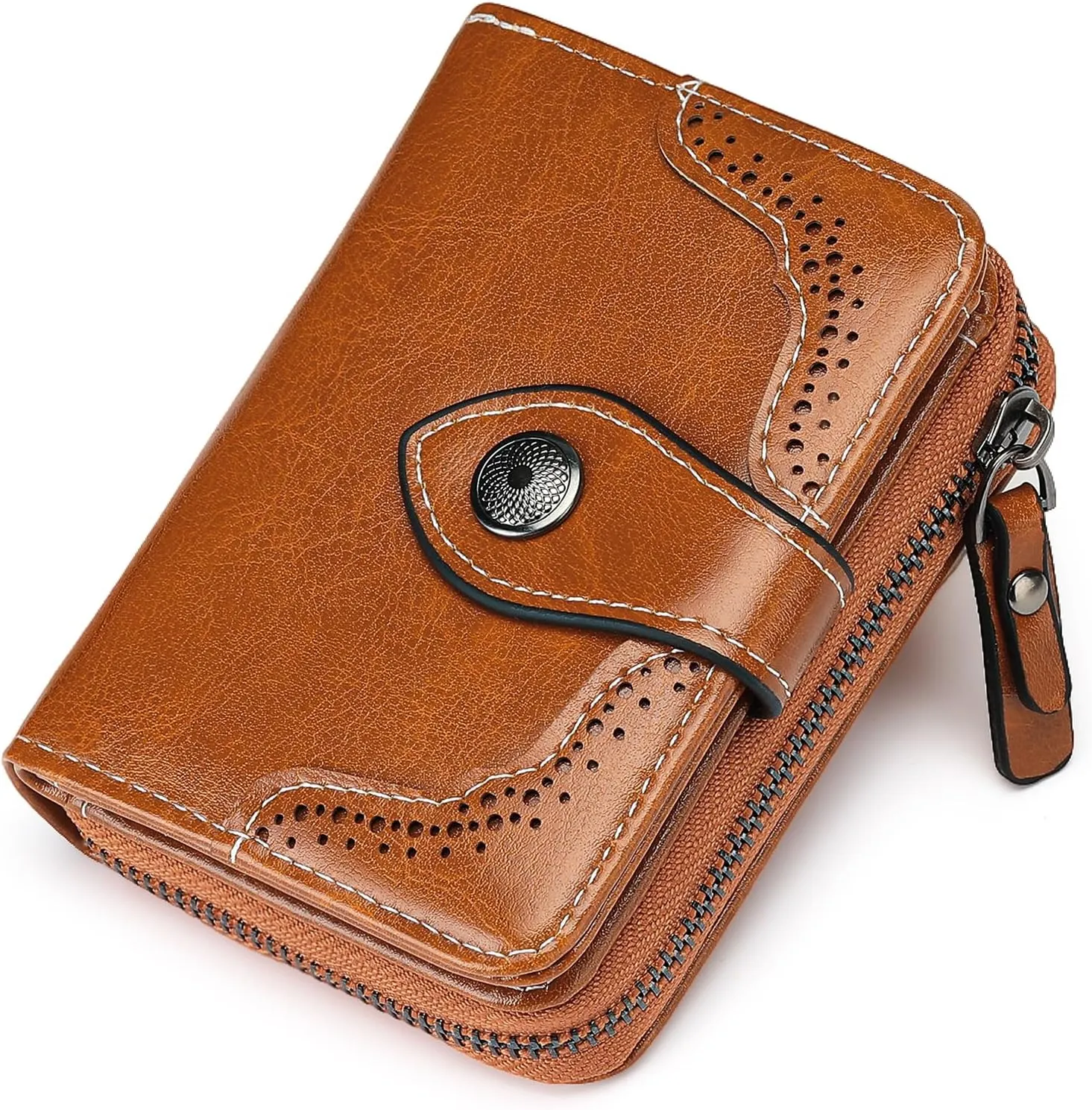 Small Wallet for Women Compact RFID Blocking Leather Bifold Zipper Pocket Wallet Card Case Purse