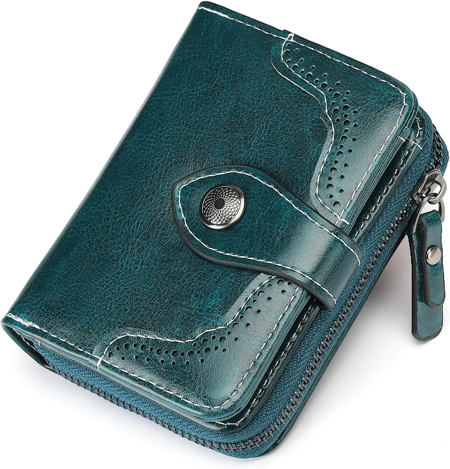 Small Wallet for Women Compact RFID Blocking Leather Bifold Zipper Pocket Wallet Card Case Purse
