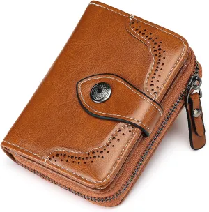 Small Wallet for Women Compact RFID Blocking Leather Bifold Zipper Pocket Wallet Card Case Purse
