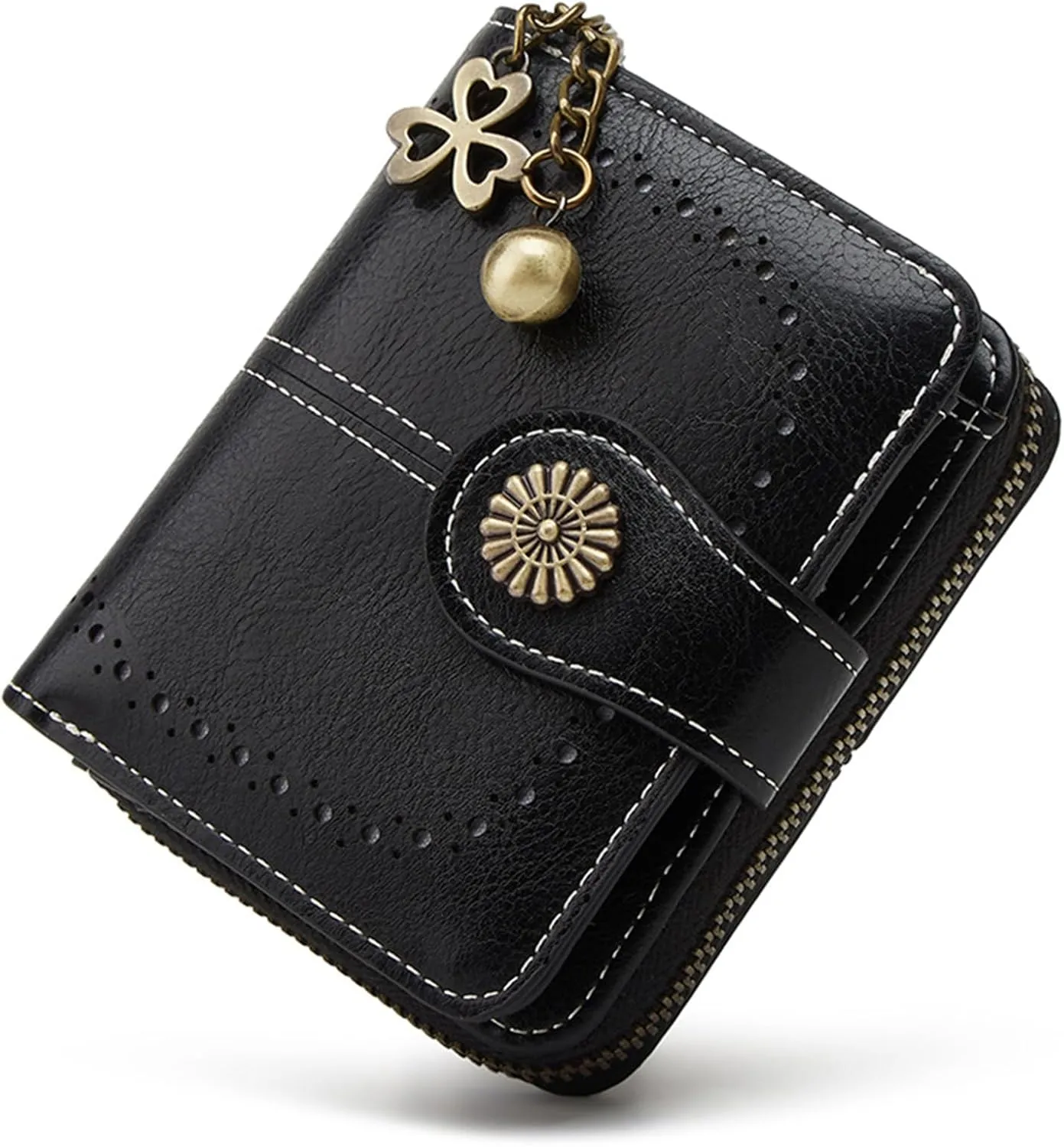 Small Wallet for Women Leather Bifold Compact RFID Blocking with Zipper Coin Pocket