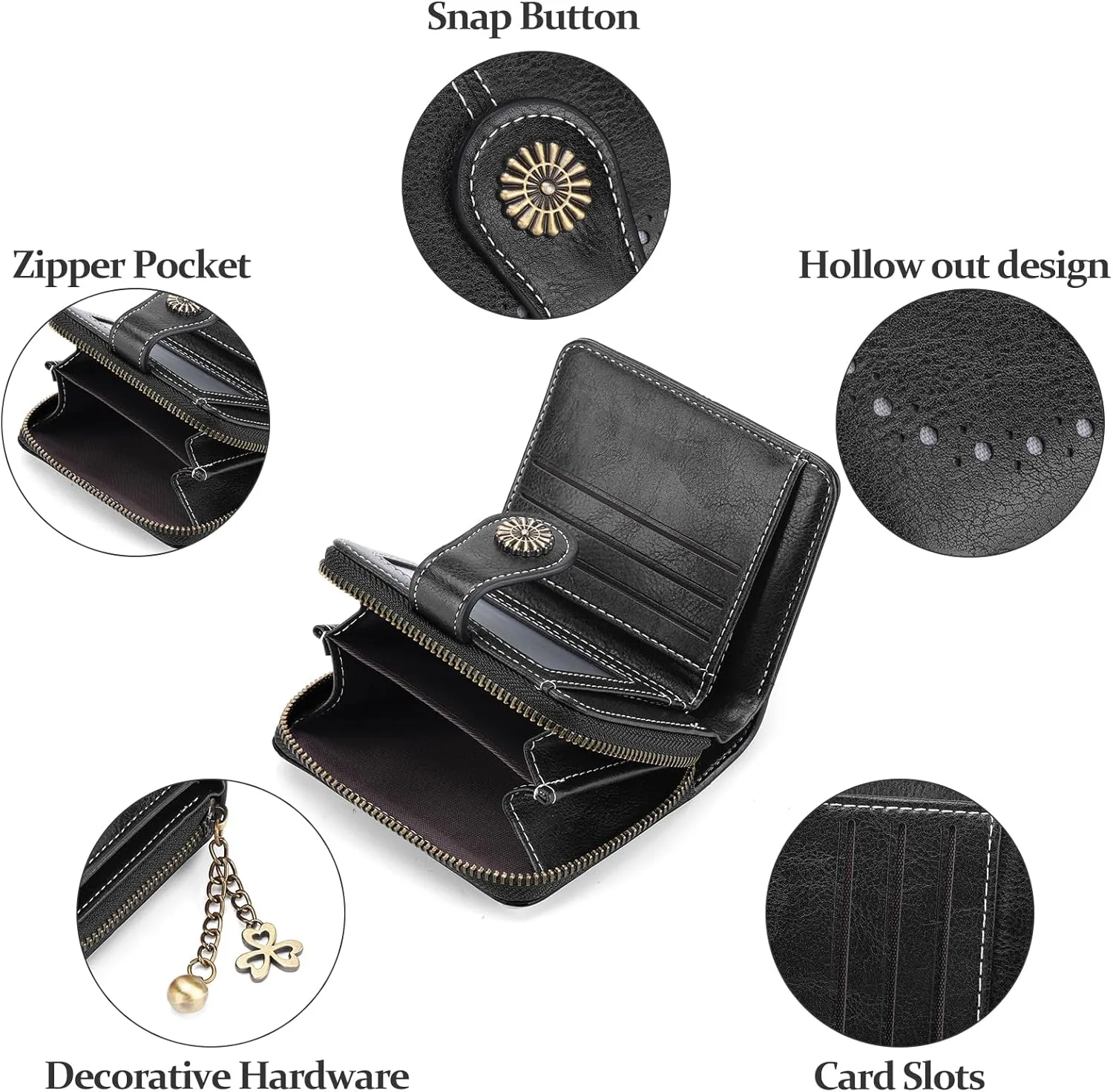 Small Wallet for Women Leather Bifold Compact RFID Blocking with Zipper Coin Pocket