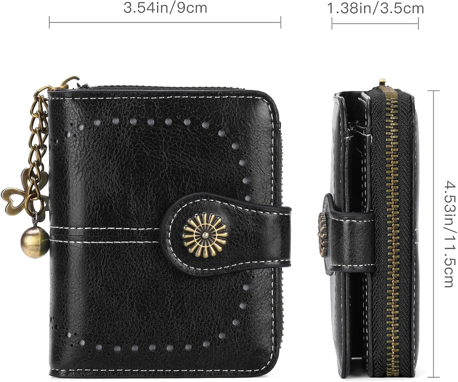 Small Wallet for Women Leather Bifold Compact RFID Blocking with Zipper Coin Pocket