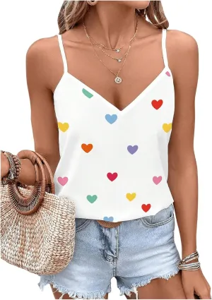 SOLY HUX Women's Heart Print Camisole Top V Neck Spaghetti Strap Dressy Casual Tops