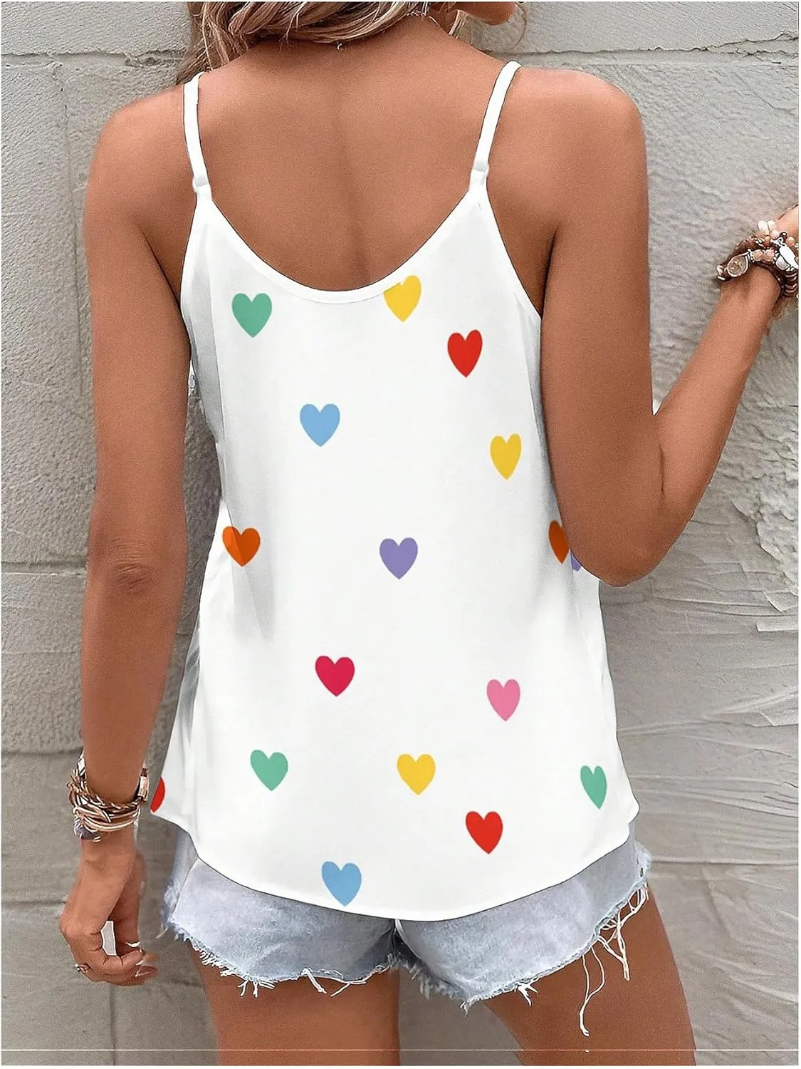SOLY HUX Women's Heart Print Camisole Top V Neck Spaghetti Strap Dressy Casual Tops