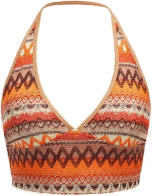 SOLY HUX Women's Summer Halter Crop Tops Boho Deep V Neck Camisole Vacation Beach Cami Tops