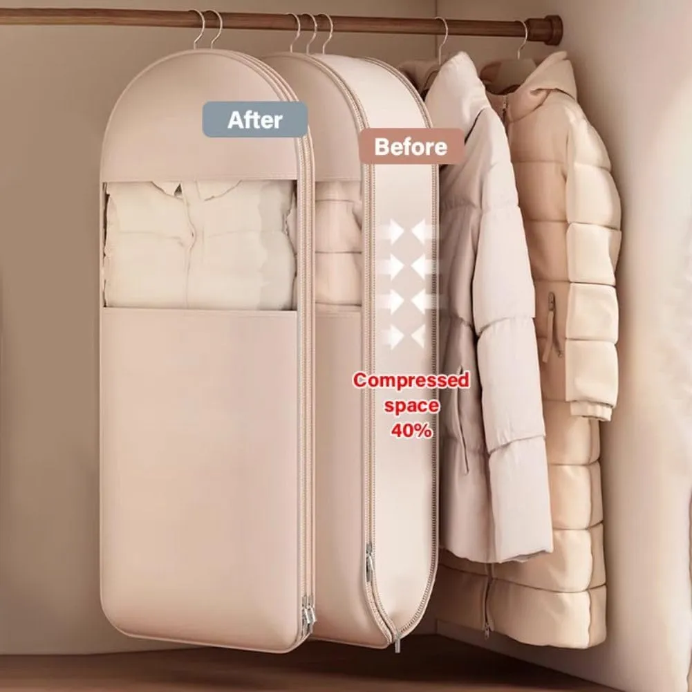 Space Saving Hanging Garment Bag with Self Compression Zipper, Travel Garment Bags for Hanging Clothes, Dust Cover Clothes Bags for Down Coat (Grey,2pcsM)