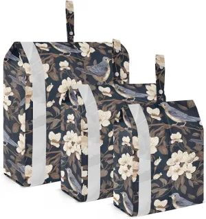 Sparrow White Flower Leaves Packing Cubes for Travel 3 Set Compression Packing Cubes Luggage Packing Organizers for Travel Compression