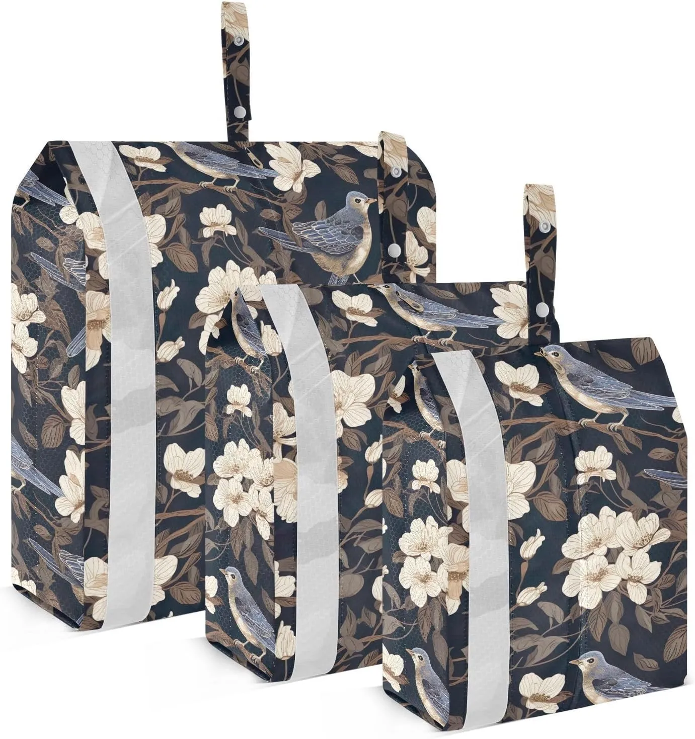 Sparrow White Flower Leaves Packing Cubes for Travel 3 Set Compression Packing Cubes Luggage Packing Organizers for Travel Compression