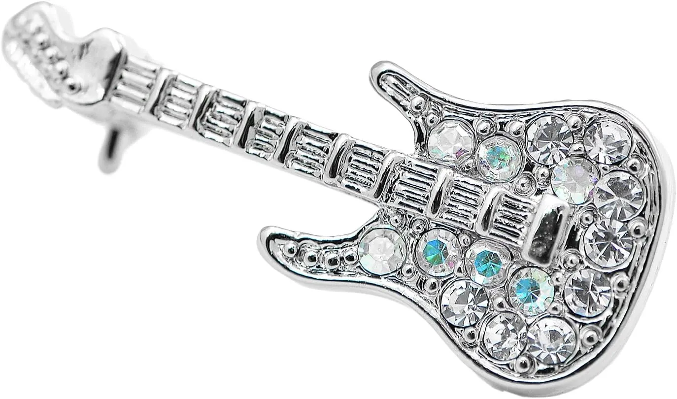 Spinningdaisy Tiny Jewel Crystal Electric Guitar Brooch Pin