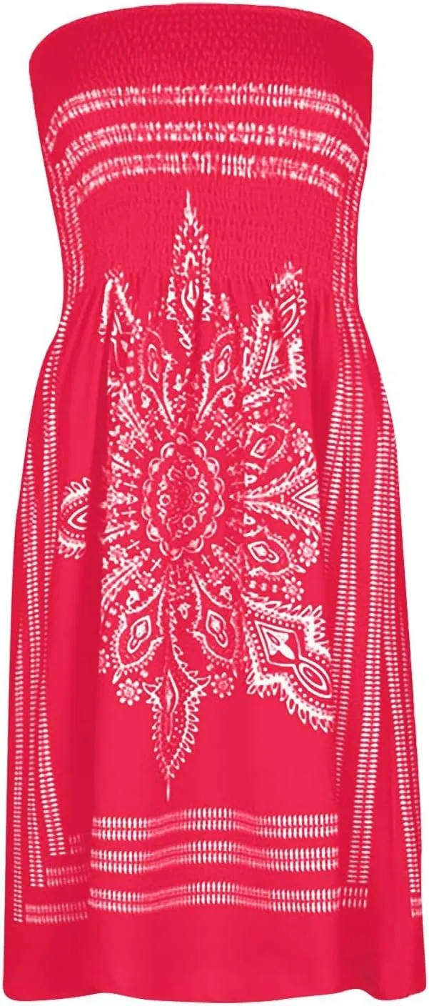 Summer Boho Dresses for Women 2024 Sexy Strapless Sundress Off The Shoulder Beach Dresses Tube Top Dress Trendy