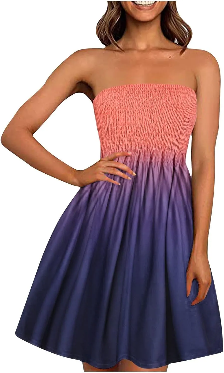 Summer Boho Dresses for Women 2024 Sexy Strapless Sundress Off The Shoulder Beach Dresses Tube Top Dress Trendy