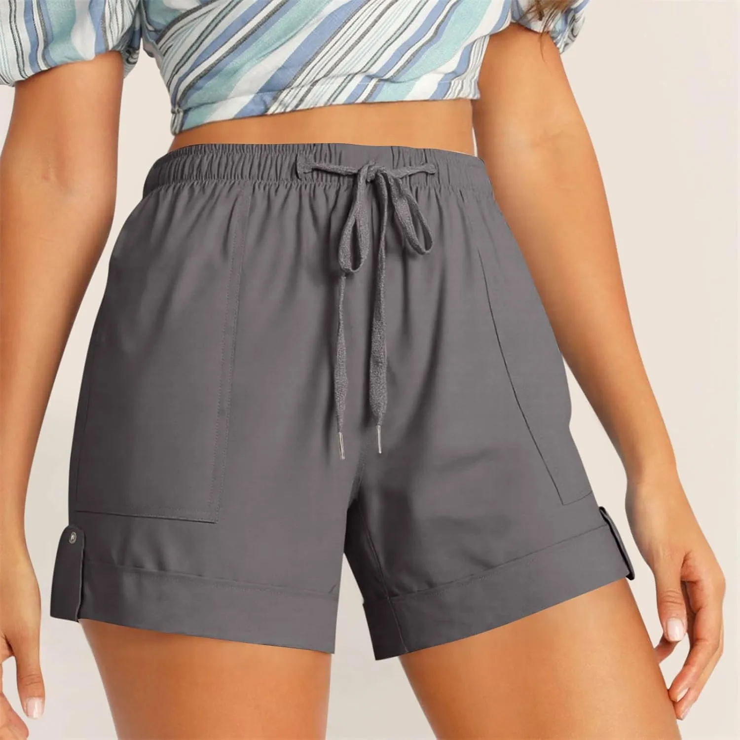 Summer Shorts for Women Plus Size Casual Elastic Waist Drawstring Short 5 Inch Inseam Beach Vacation Outfits