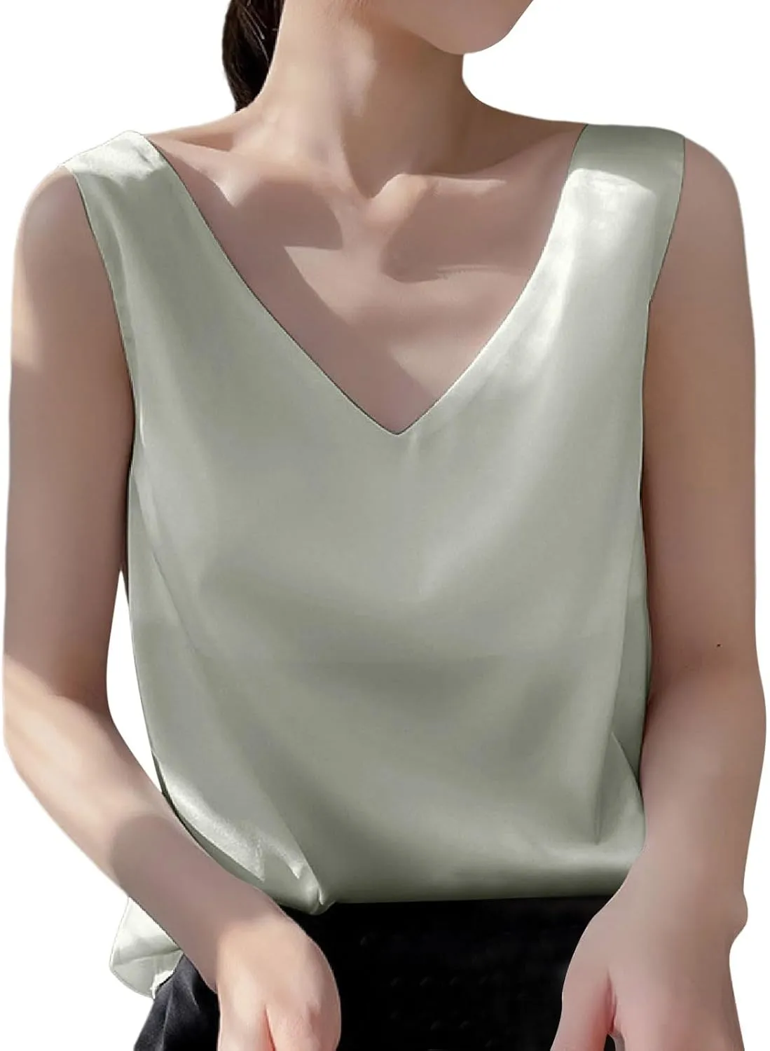 Summer V Neck Tank Tops for Women Silk Satin Summer Sleeveless Camisole Straps Top Womens Tops Dressy Casual