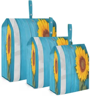 Sunflower Blue Wooden Packing Cubes for Travel 3 Set Packing Cubes Compression Luggage Packing Organizers for Travel Compression