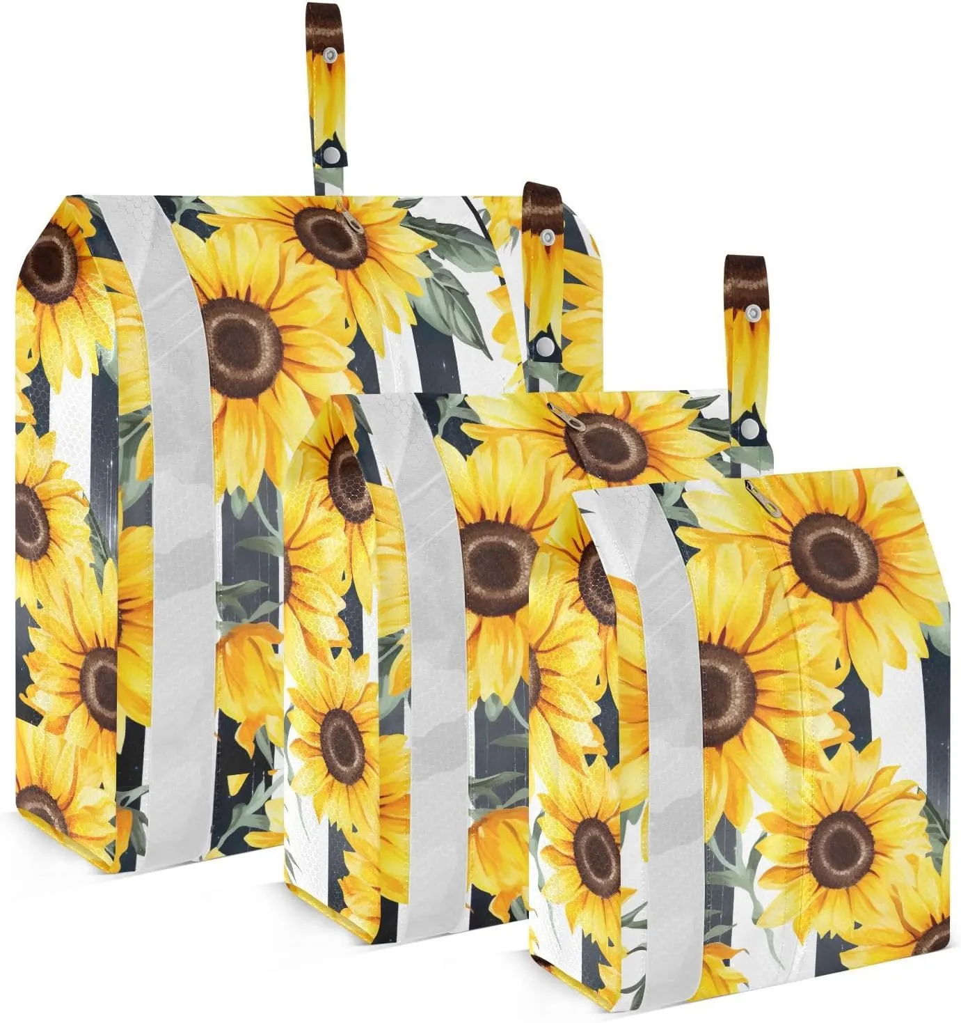 Sunflowers White Stripes Packing Cubes for Travel 3 Set Travel Packing Cubes Luggage Organizer Bags for Packing Compression