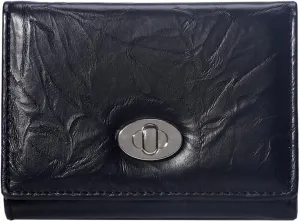 Sunwel Fashion Women Mini Textured Wallet Compact Folding Wallet with Card Slots & ID Window (BLACK)