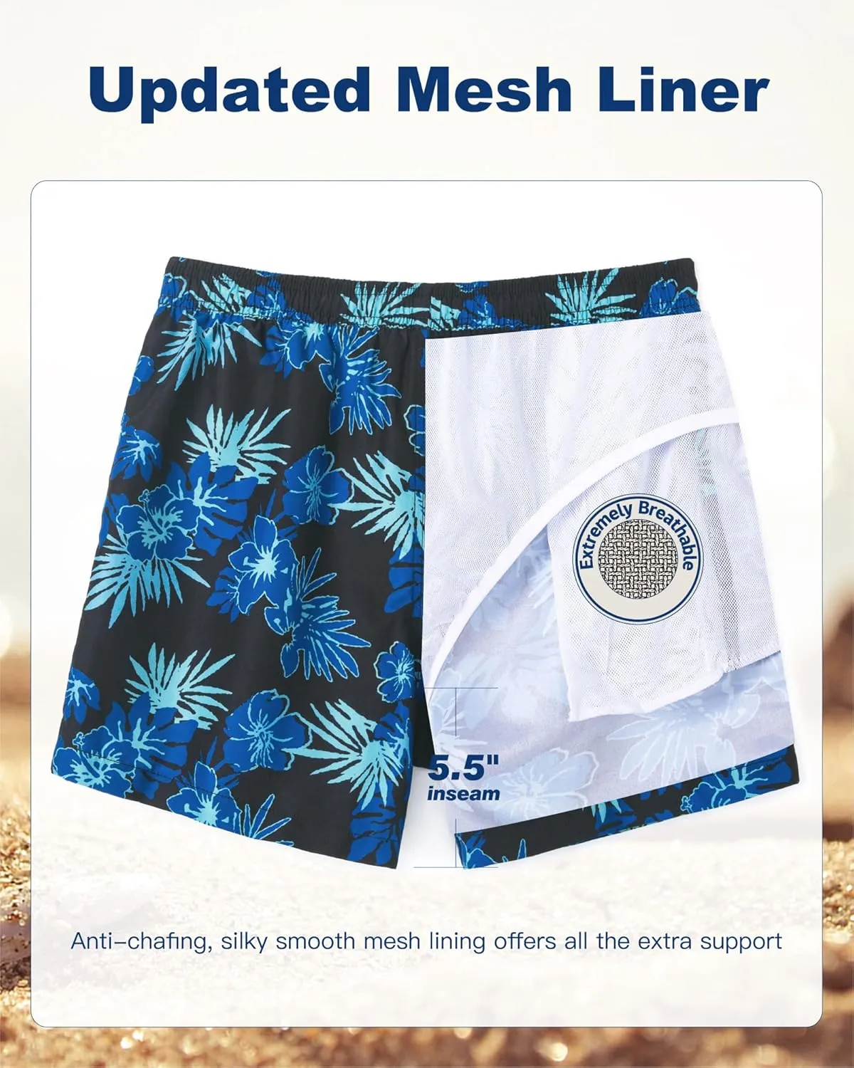 SURF CUZ Mens Swim Trunks 5 Inch Swim Shorts Quick Dry Bathing Suits for Men Beach Shorts Mesh Lining Swimming Trunks
