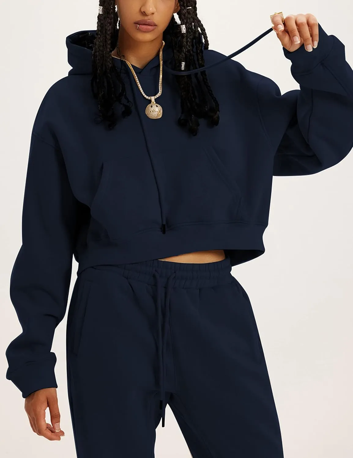 Sweatsuits for Women 2 Piece Set Crop Fleece Lining Hoodies Jogger Sweatpants Sweat Suits