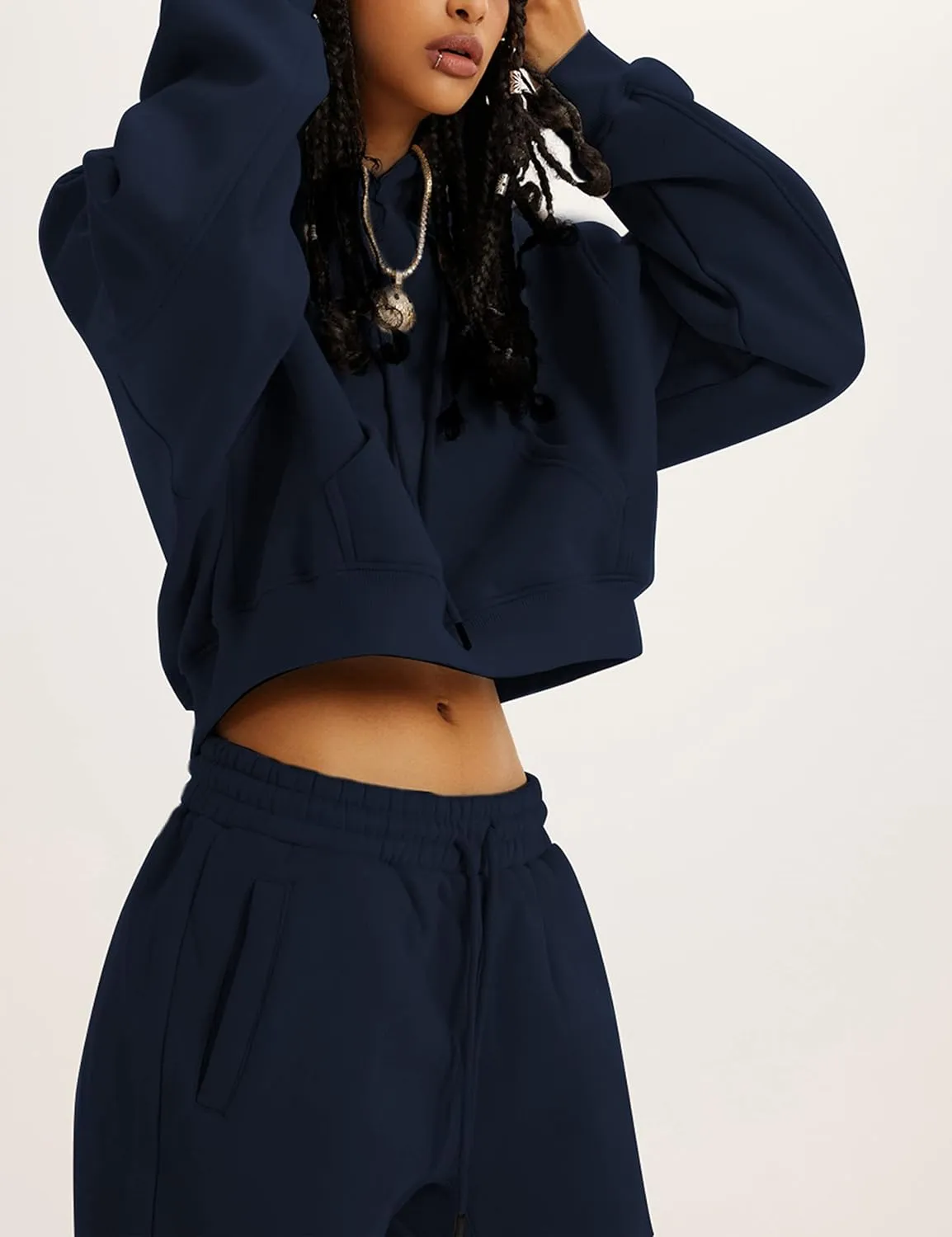 Sweatsuits for Women 2 Piece Set Crop Fleece Lining Hoodies Jogger Sweatpants Sweat Suits