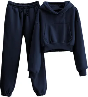 Sweatsuits for Women 2 Piece Set Crop Fleece Lining Hoodies Jogger Sweatpants Sweat Suits