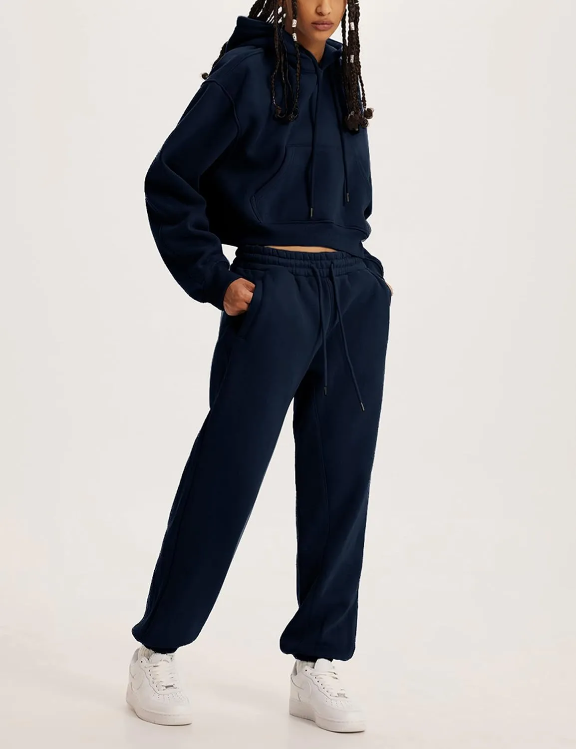 Sweatsuits for Women 2 Piece Set Crop Fleece Lining Hoodies Jogger Sweatpants Sweat Suits