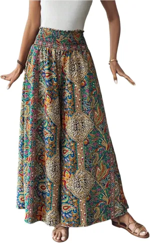 SweatyRocks Women's Paisley Print Wide Leg Pants High Waisted Vacation Boho Trousers
