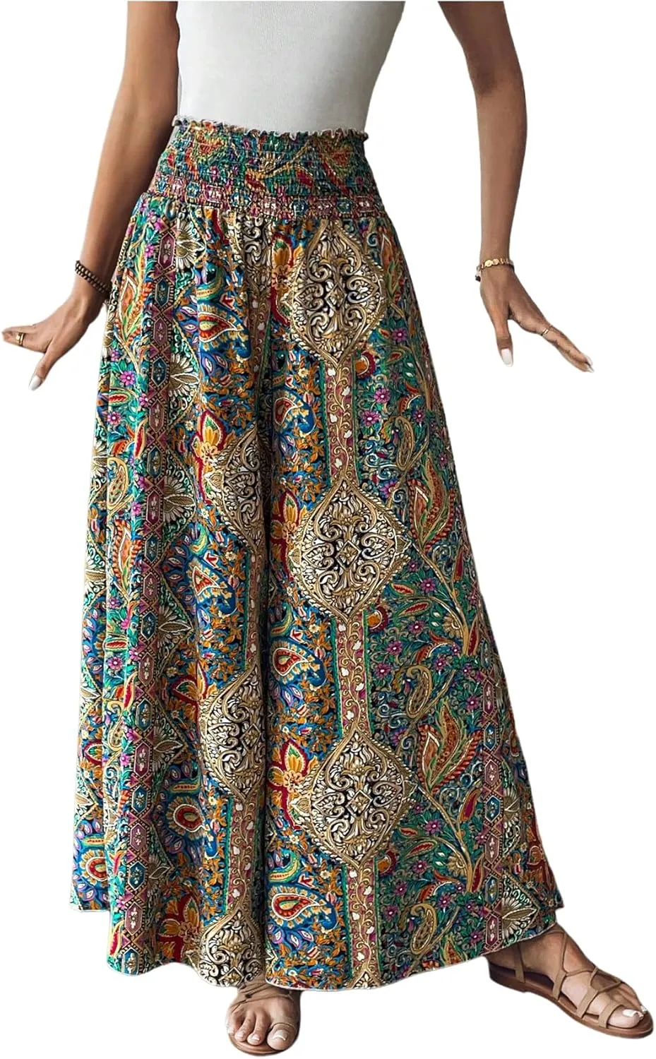 SweatyRocks Women's Paisley Print Wide Leg Pants High Waisted Vacation Boho Trousers