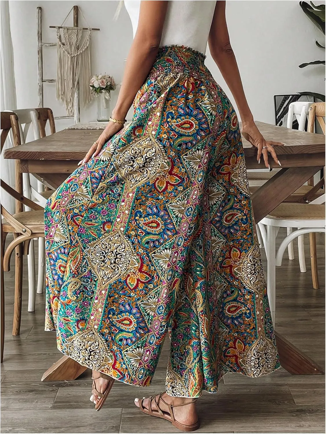 SweatyRocks Women's Paisley Print Wide Leg Pants High Waisted Vacation Boho Trousers