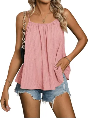 SweatyRocks Women's Summer Tank Top Spaghetti Strap Pleated Camisole Sleeveless Loose Cami Tops