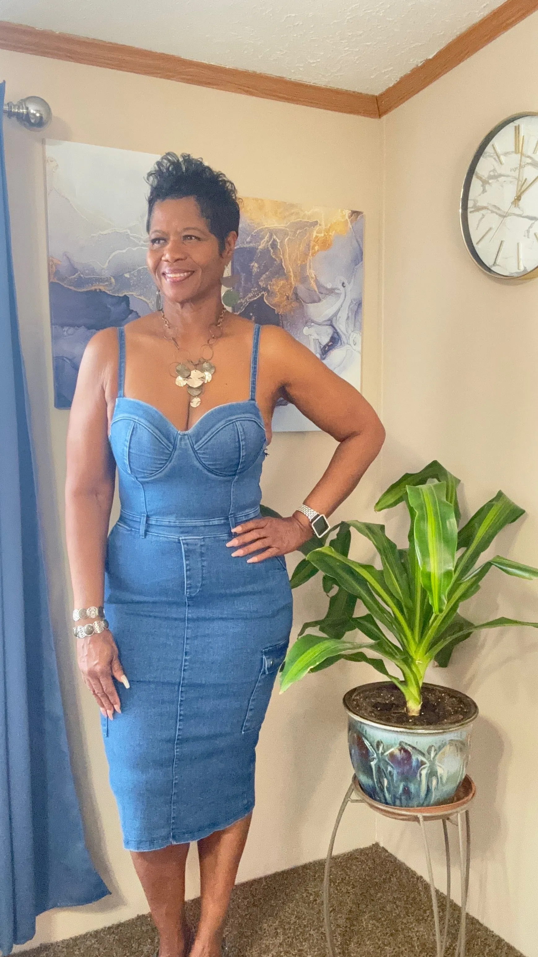 Switching sides spaghetti strap denim dress