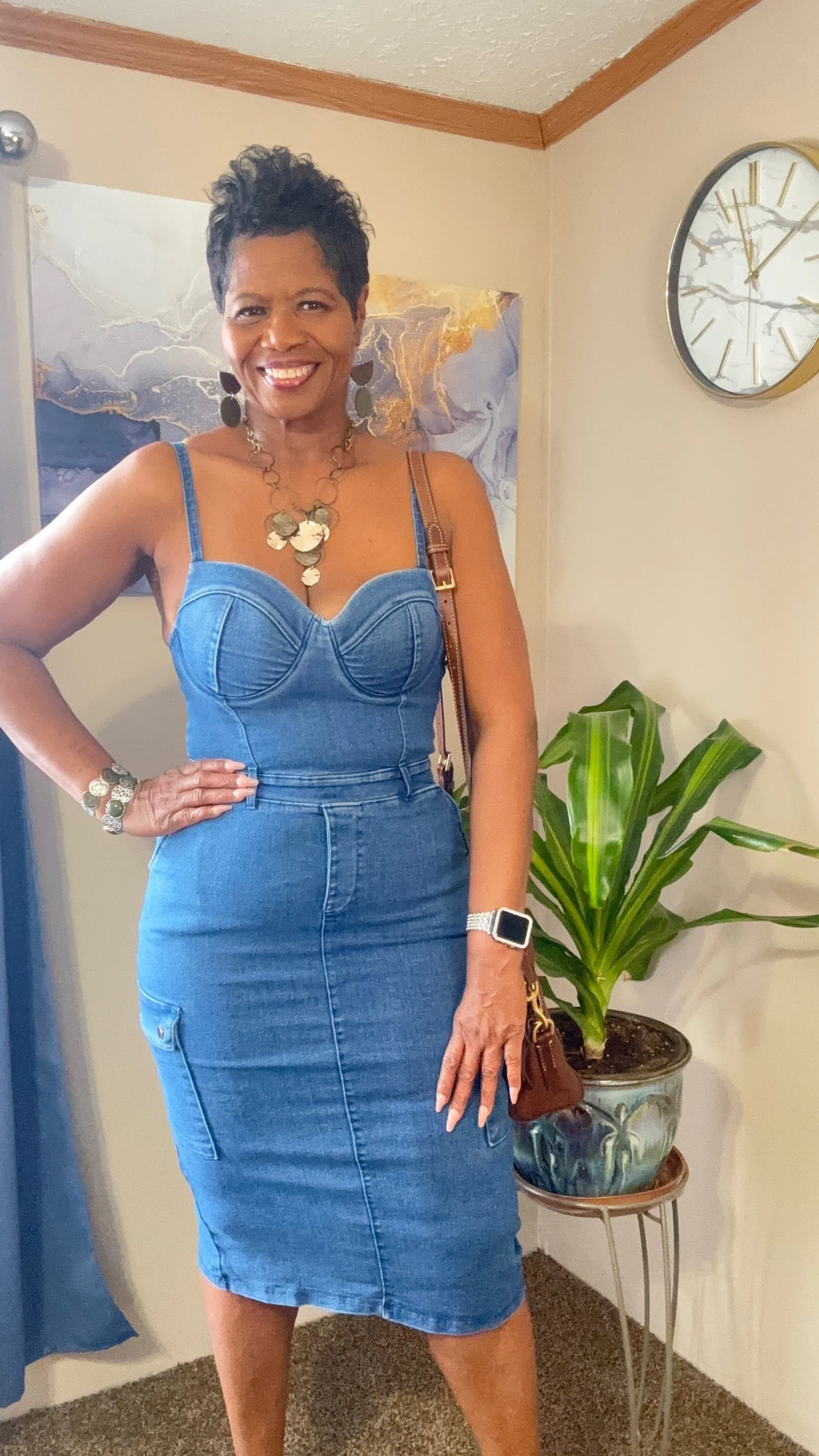 Switching sides spaghetti strap denim dress