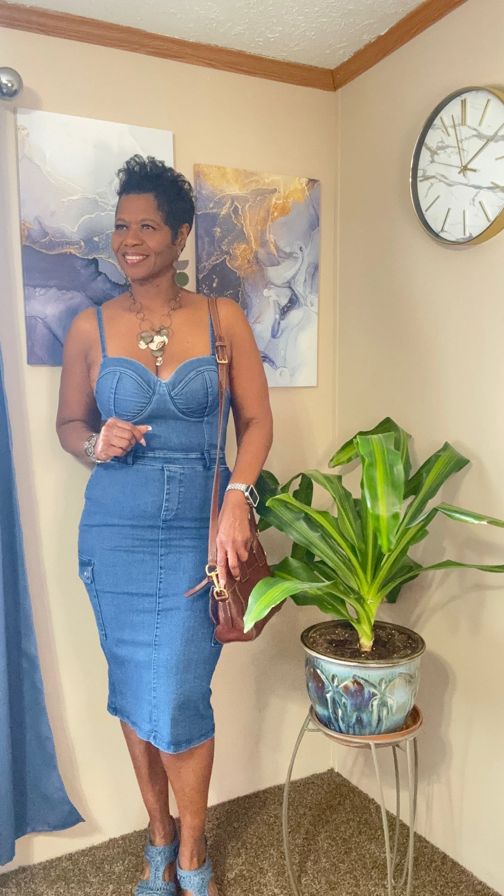 Switching sides spaghetti strap denim dress