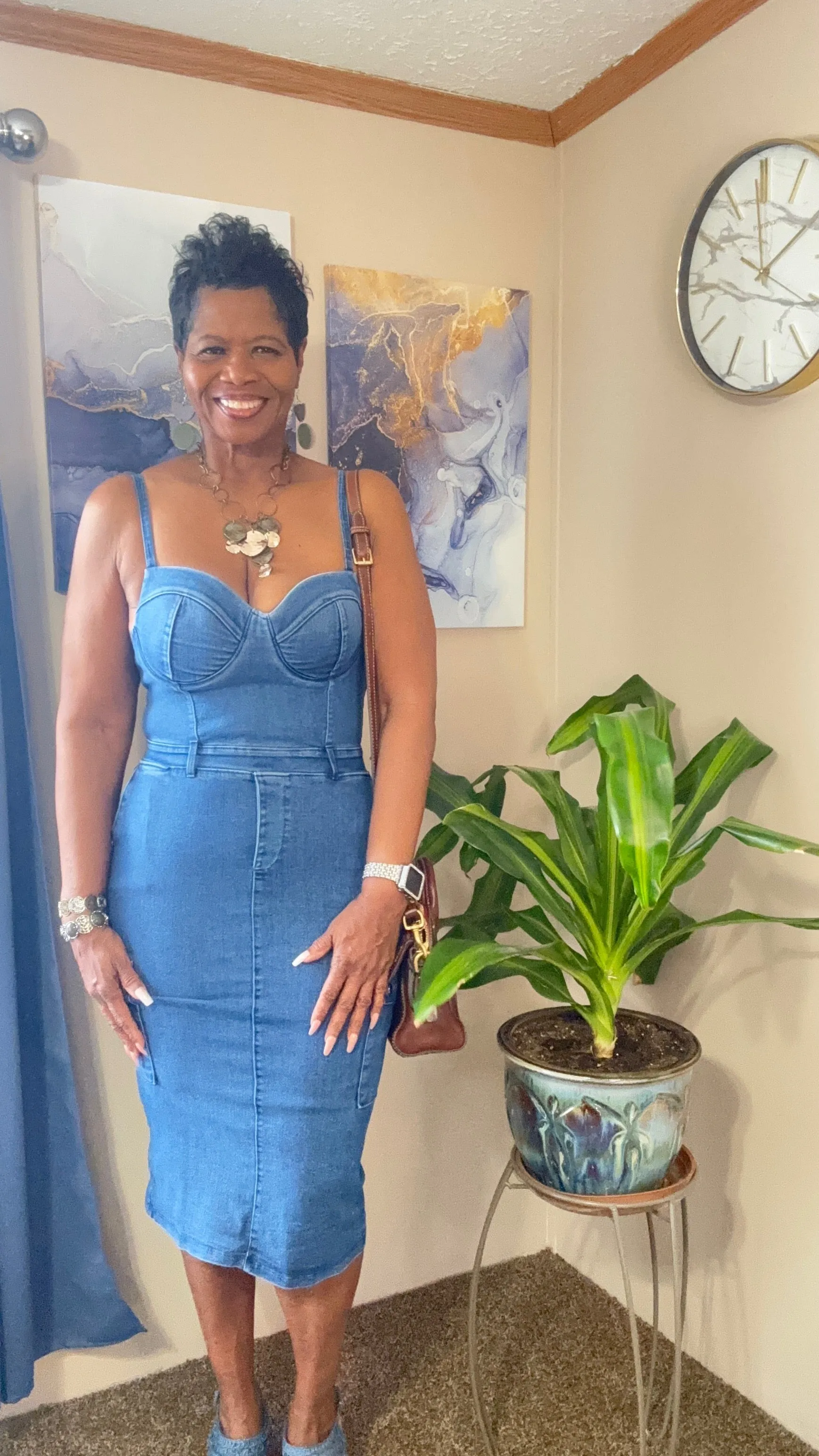 Switching sides spaghetti strap denim dress