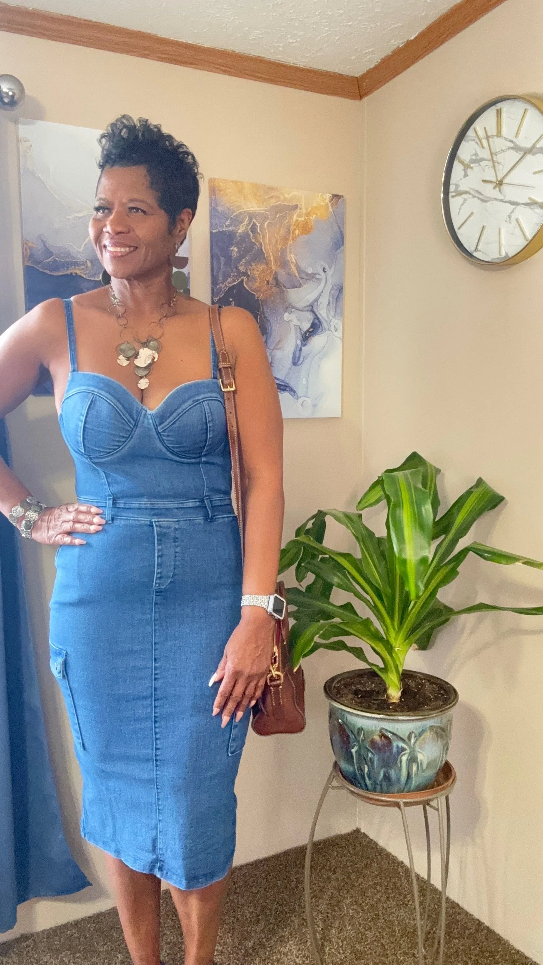 Switching sides spaghetti strap denim dress