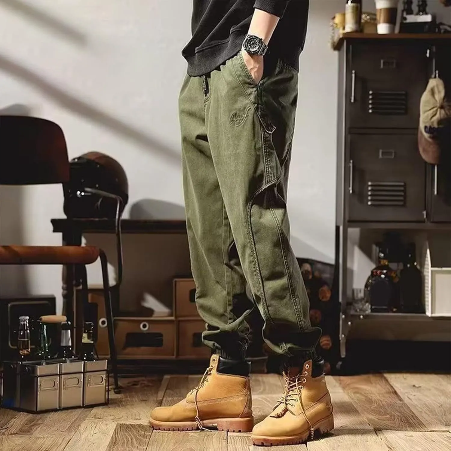 Tactical Chinos Pants Men Relaxed Fit Cargo Chino Pants Stretch Slim Fit Jogger Sweatpant Multi Pockets Hiking Pants