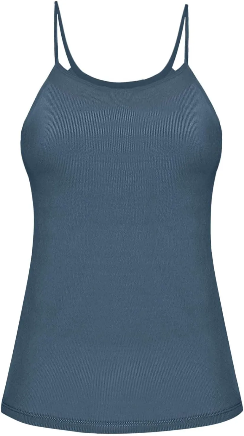 Tank Top with Built in Bra for Women Padded Ribbed Workout Camisole Casual Summer Padded Fitted Yoga Cami Shirts