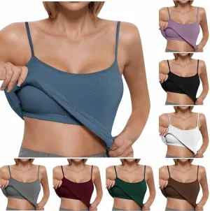 Tank Top with Built in Bra for Women Padded Ribbed Workout Camisole Casual Summer Padded Fitted Yoga Cami Shirts