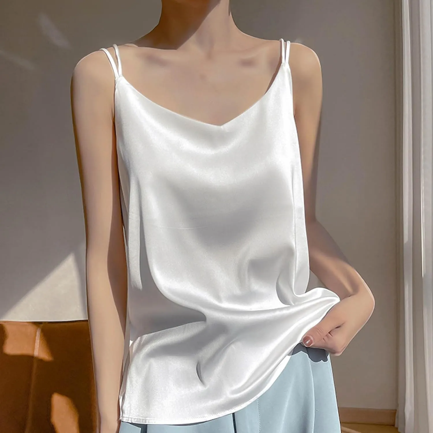 Tank Tops for Women 2025 Fashion Silk Satin Camisole Sexy Summer Spaghetti Strap Tops Loose Comfy Sleeveless Tanks