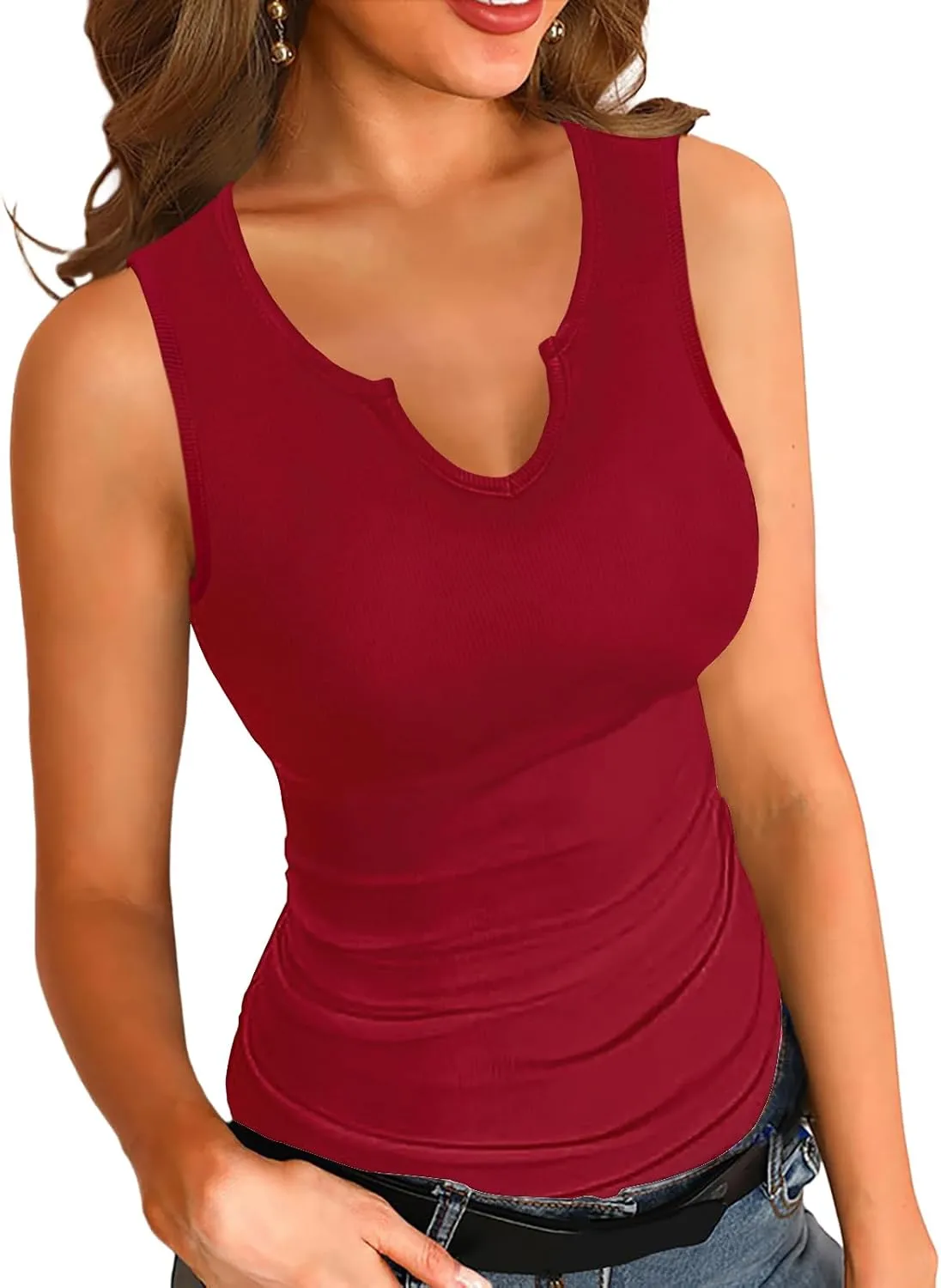 Tank Tops for Women Sleeveless Ribbed Fitted Scoop Neck Basic Cami Shirts