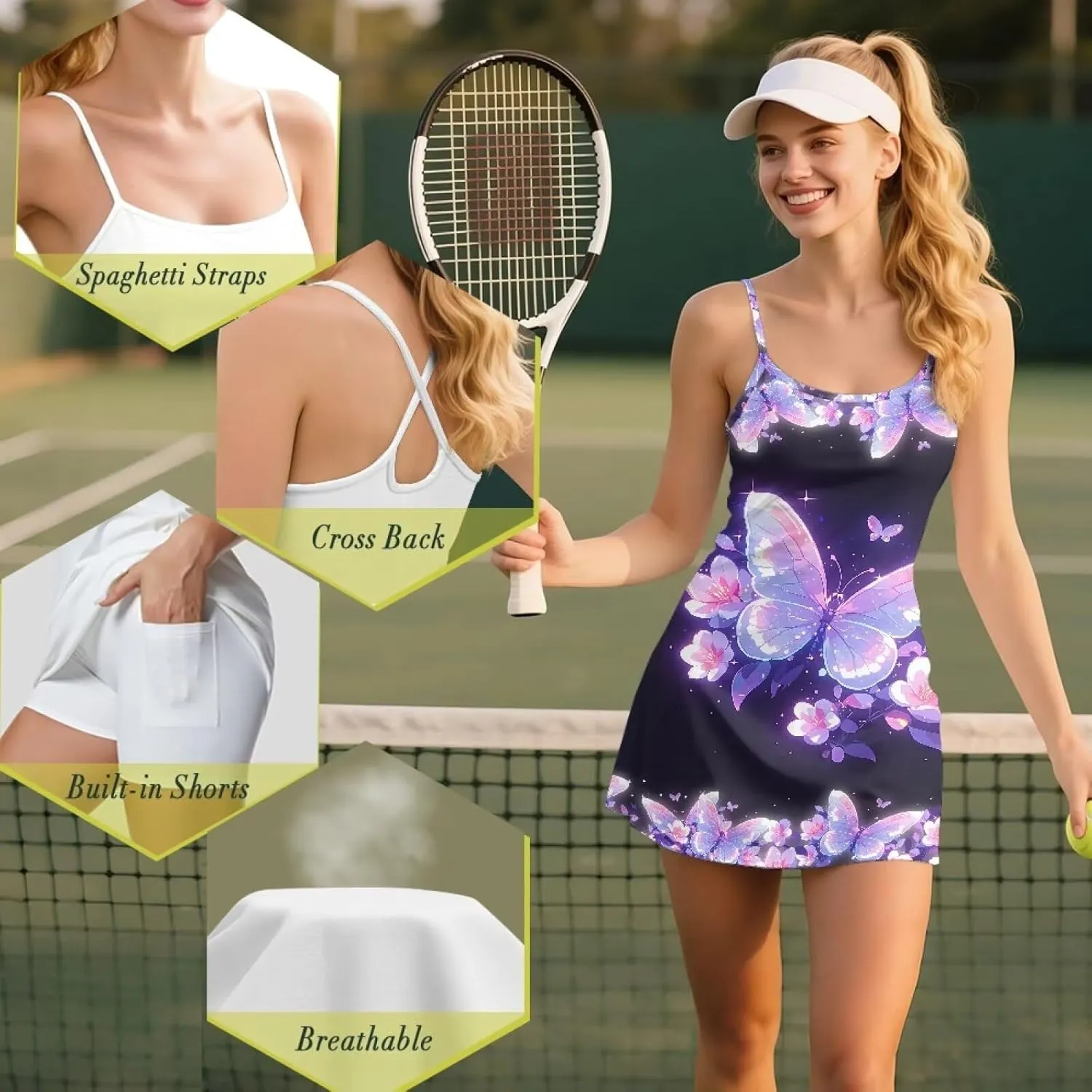 Tennis Dress Golf Athletic Dress for Women with Built in Shorts Workout UPF50  A-line Waist Slimming Dresses