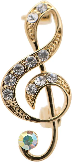 Tiny Jewel Crystal Music Note Clef Brooch Pin Gold