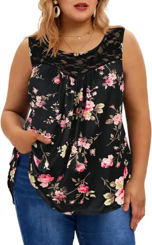 TIYOMI Plus Size Floral Tank Tops for Women Sleeveless Shirts Summer Tunic Tank Tops Flowy Camisoles XL-5XL