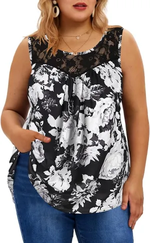TIYOMI Plus Size Floral Tank Tops for Women Sleeveless Shirts Summer Tunic Tank Tops Flowy Camisoles XL-5XL