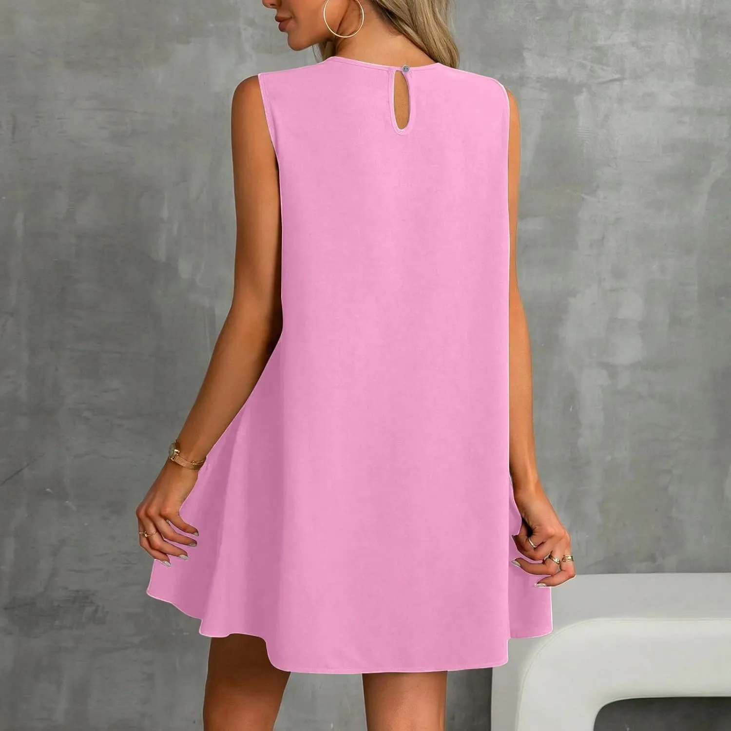 Tshirt Dress Women Summer Sleeveless Ruffle Hem Mini Dress Casual Crewneck T Shirt Dresses Cute Plain Sundresses 2025
