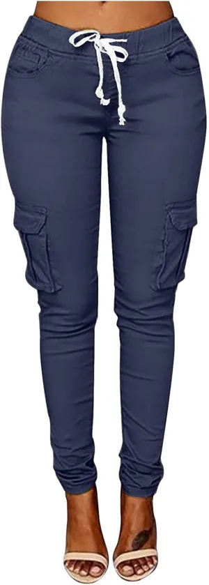 tuduoms Womens Cigarette Cargo Pants Stretchy Skinnys High Rise Skinny Butt Lifting Stretch Jogger Slimming Tactical Pants