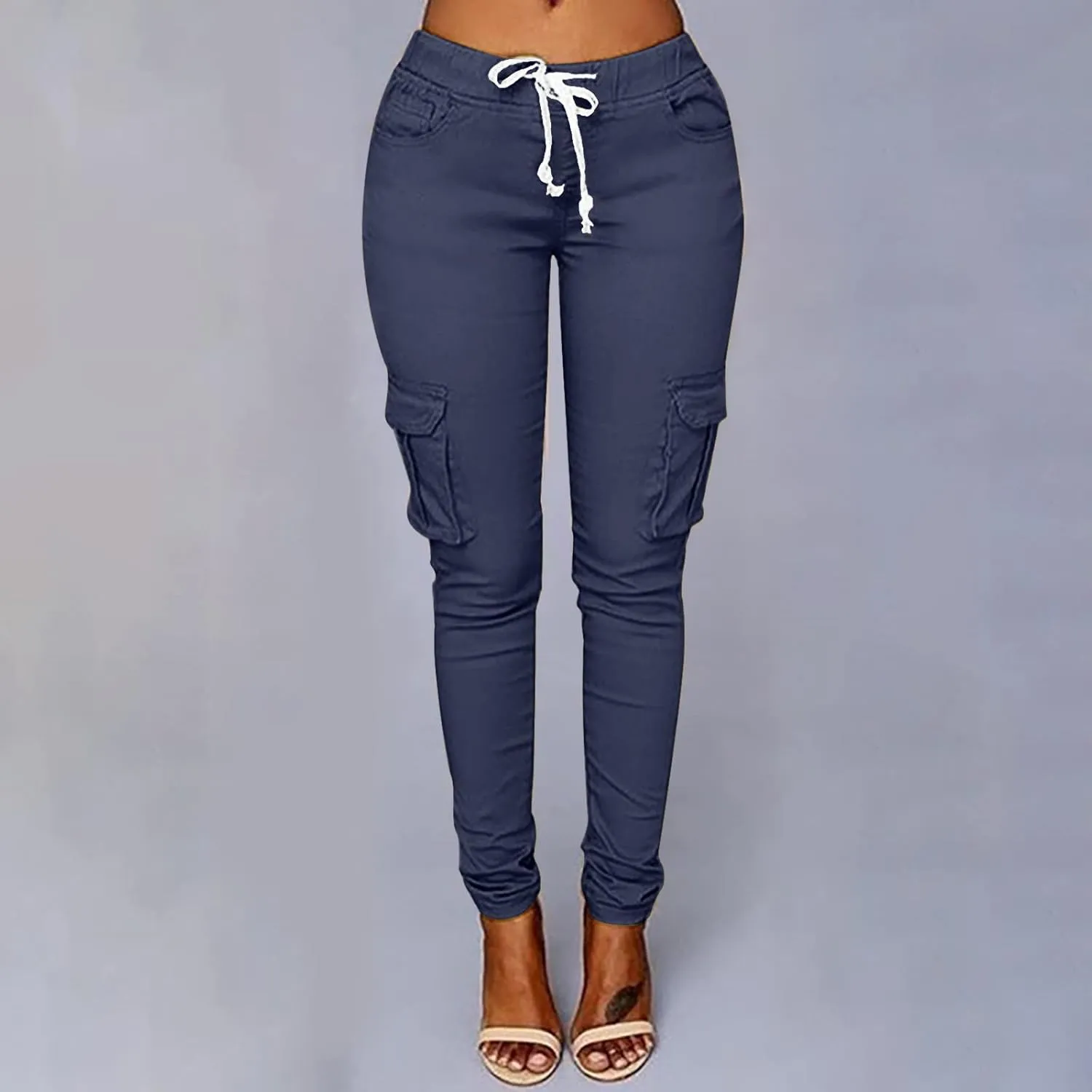 tuduoms Womens Cigarette Cargo Pants Stretchy Skinnys High Rise Skinny Butt Lifting Stretch Jogger Slimming Tactical Pants