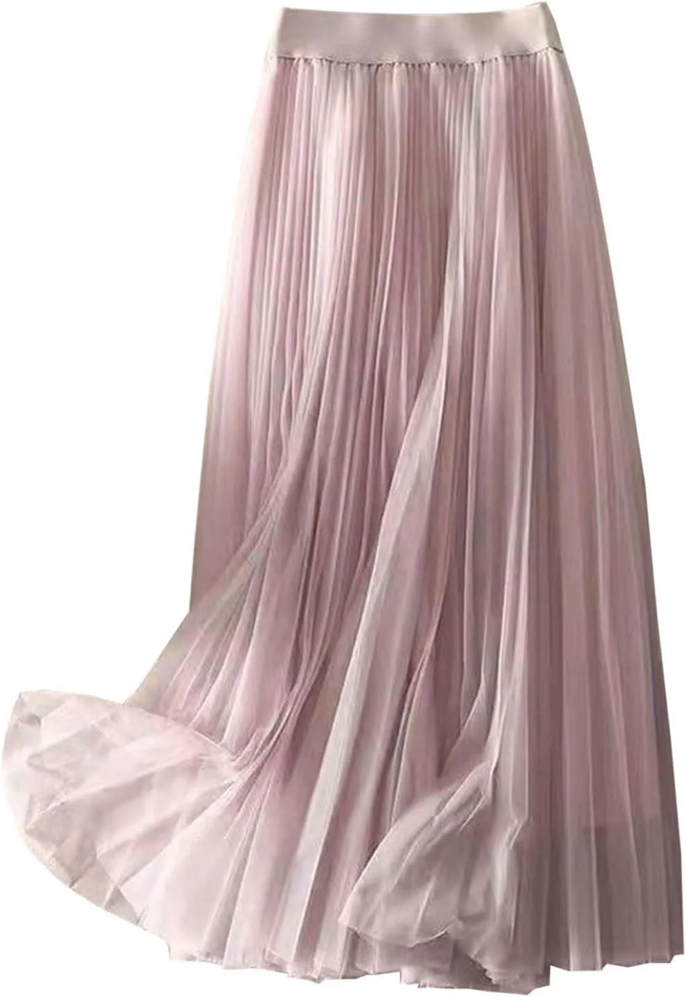 Tulle Skirts for Women High Waist Pleated Chiffon Skirt Casual Boho Midi Swing A-Line Solid Double Layer Summer