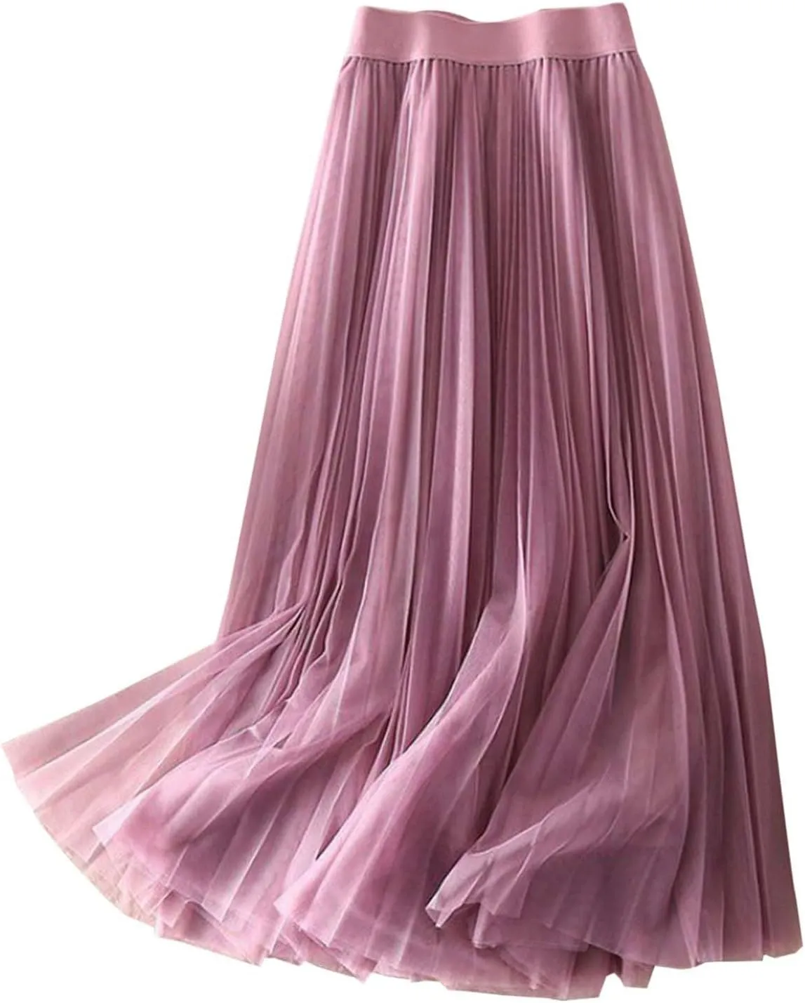 Tulle Skirts for Women High Waist Pleated Chiffon Skirt Casual Boho Midi Swing A-Line Solid Double Layer Summer